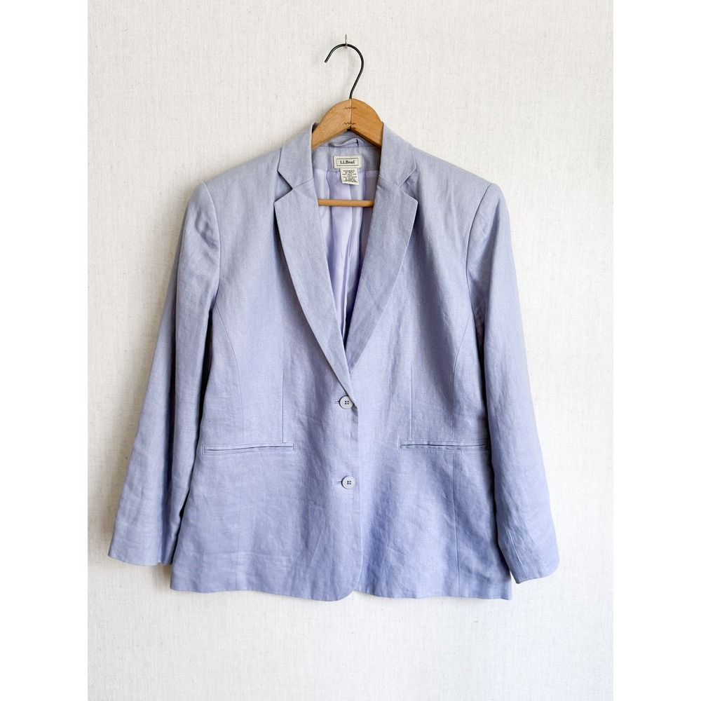 LL Bean Blazer Linen Two Button Jacket 12 Pet Lavender Periwinkle Petite Solid